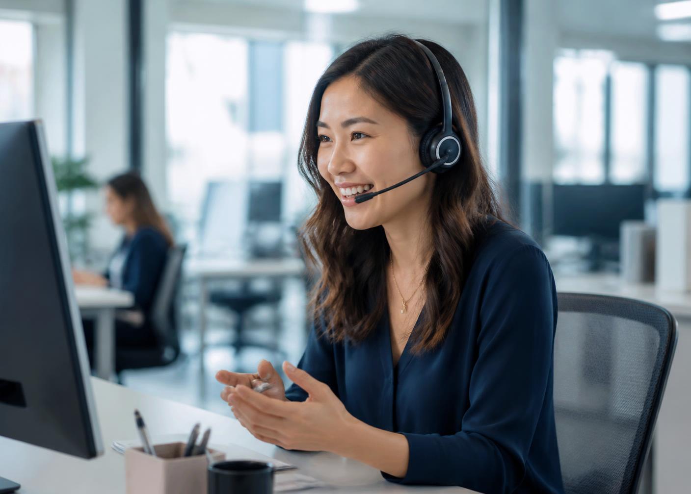 CareerWay recruiter speaking with a candidate by phone in a bright office
